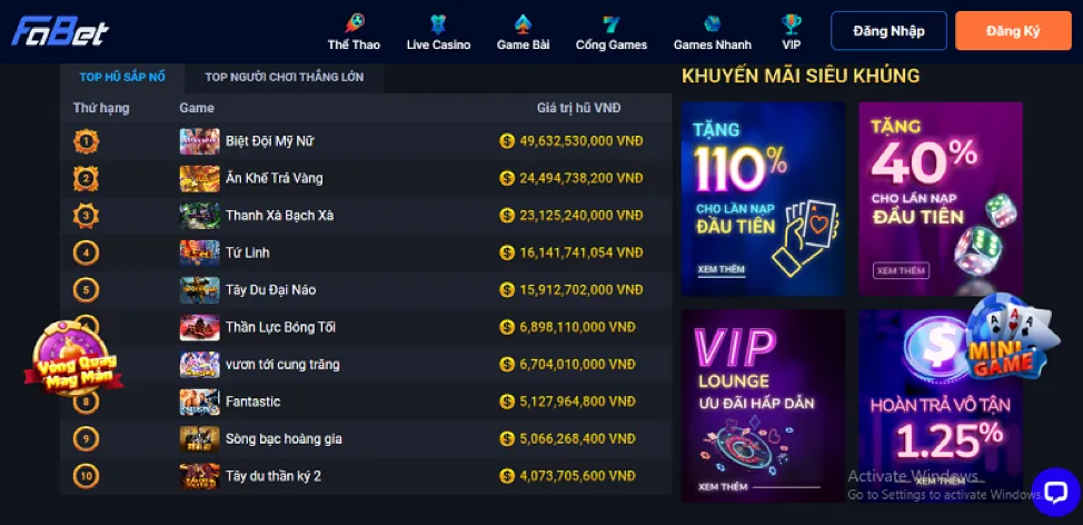Truy cập trang chủ FCB8 App